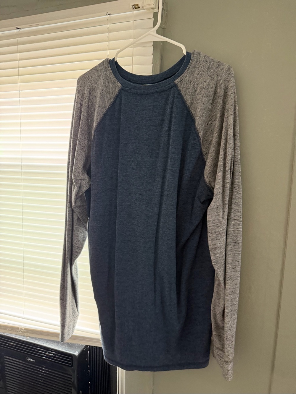 Men's Long-Sleeve Raglan Crew Neck Shirt - Navy and Light Gray